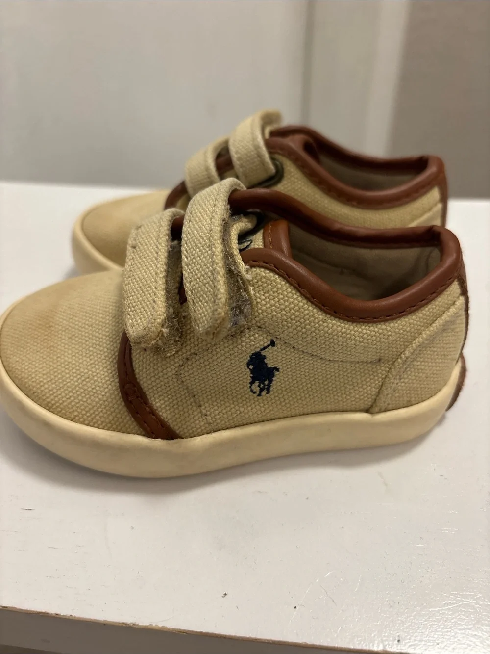 Ralph Lauren Kids Beige Canvas Sneakers with Brown Trim